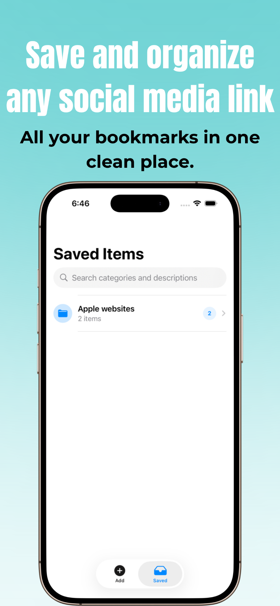 ShareItSaveIt iPhone app showing a list of saved social media links