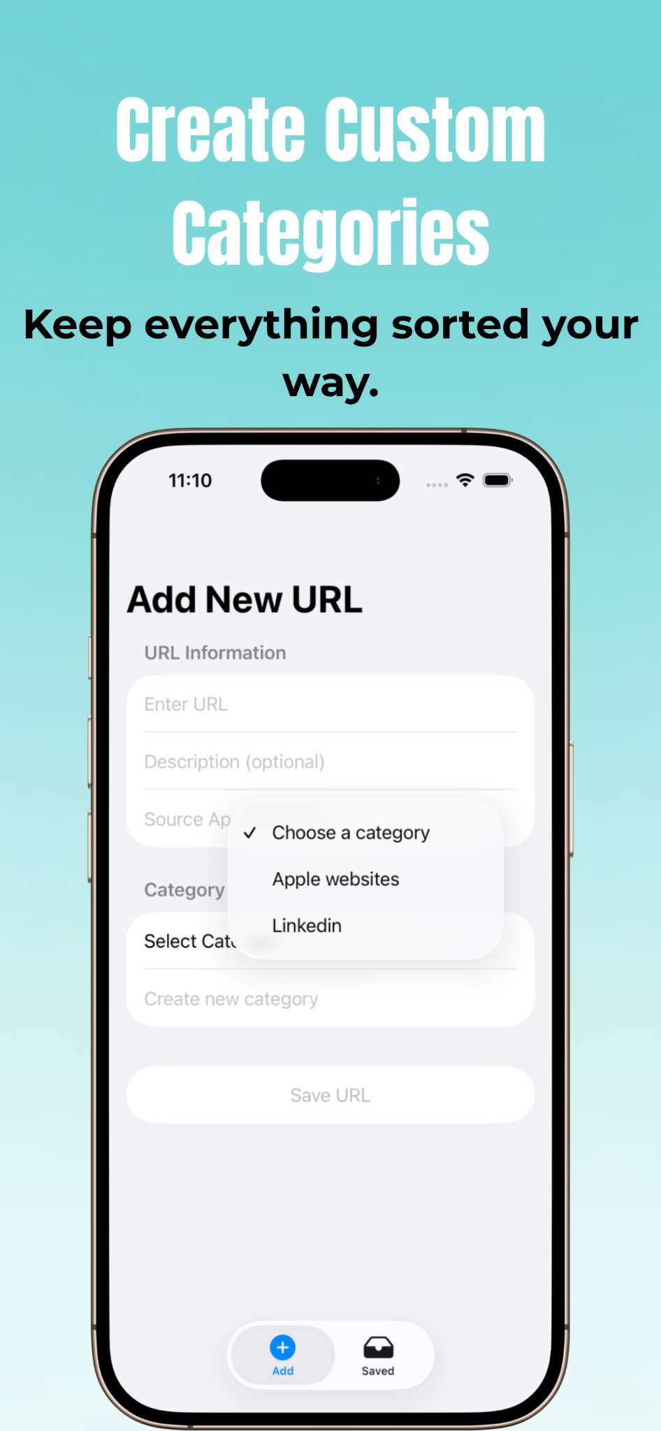 Saved link detail view inside ShareItSaveIt on iPhone
