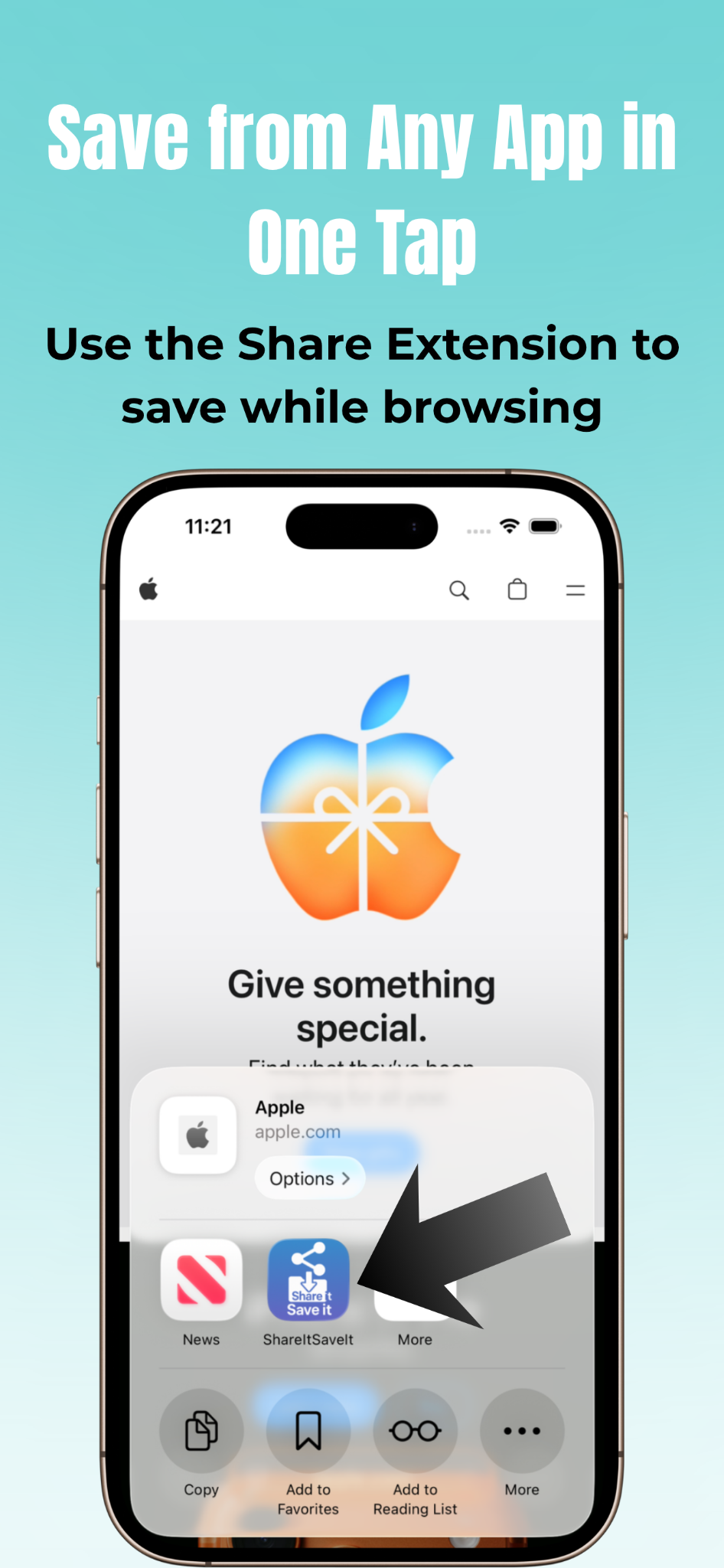 ShareItSaveIt screen showing organized folders and saved posts